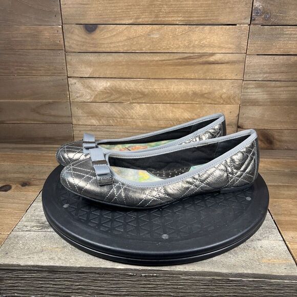 Born Womes Sz 8 M Bronze Metallic Quilted Leather Ballet Flats Shoes-Flat Bow - Picture 3 of 10